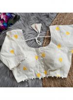 Cotton Yellow Casual Wear Thread Work Readymade Blouse